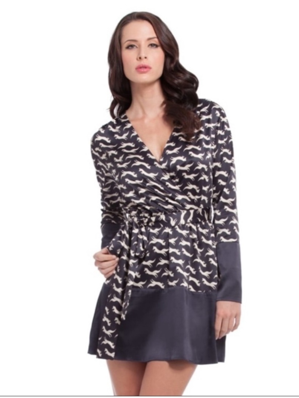 Guess by Marciano Fox Print Silk Blend Wrap Mini Dress M